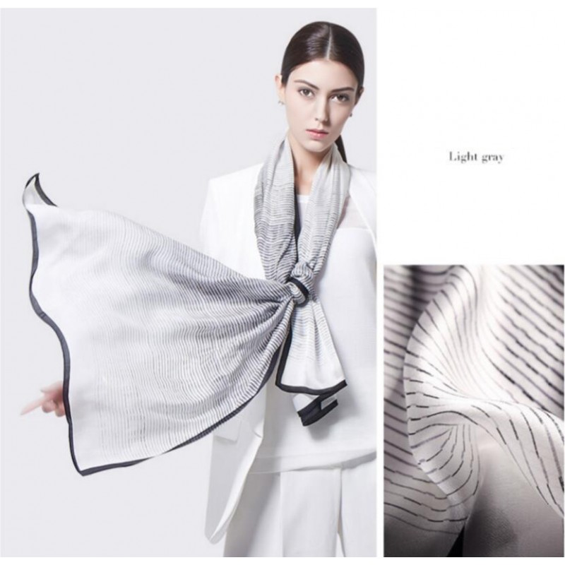 Pure Silk Scarf Gray Gradient Women Summer Scarf